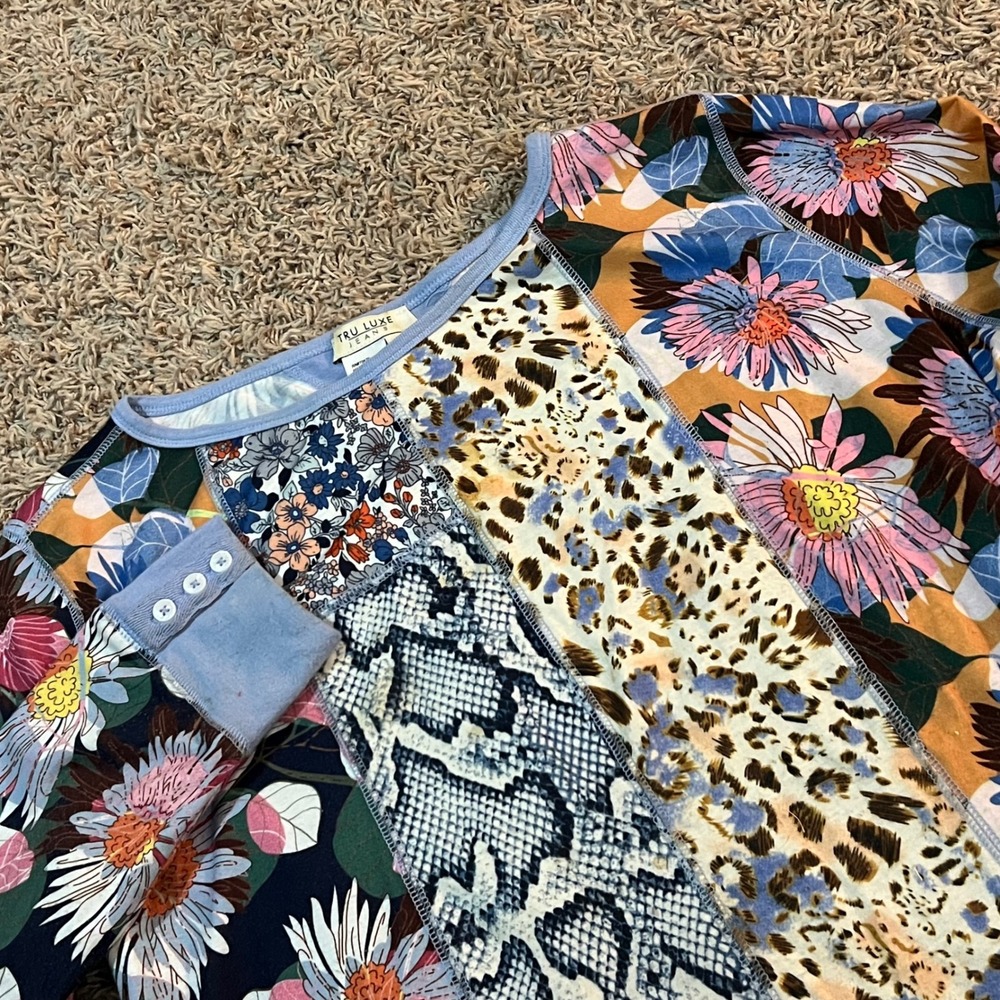 Ruby‎ Rd Quarter Zip Pullover Floral Abstract Print Casual Top Women's Large